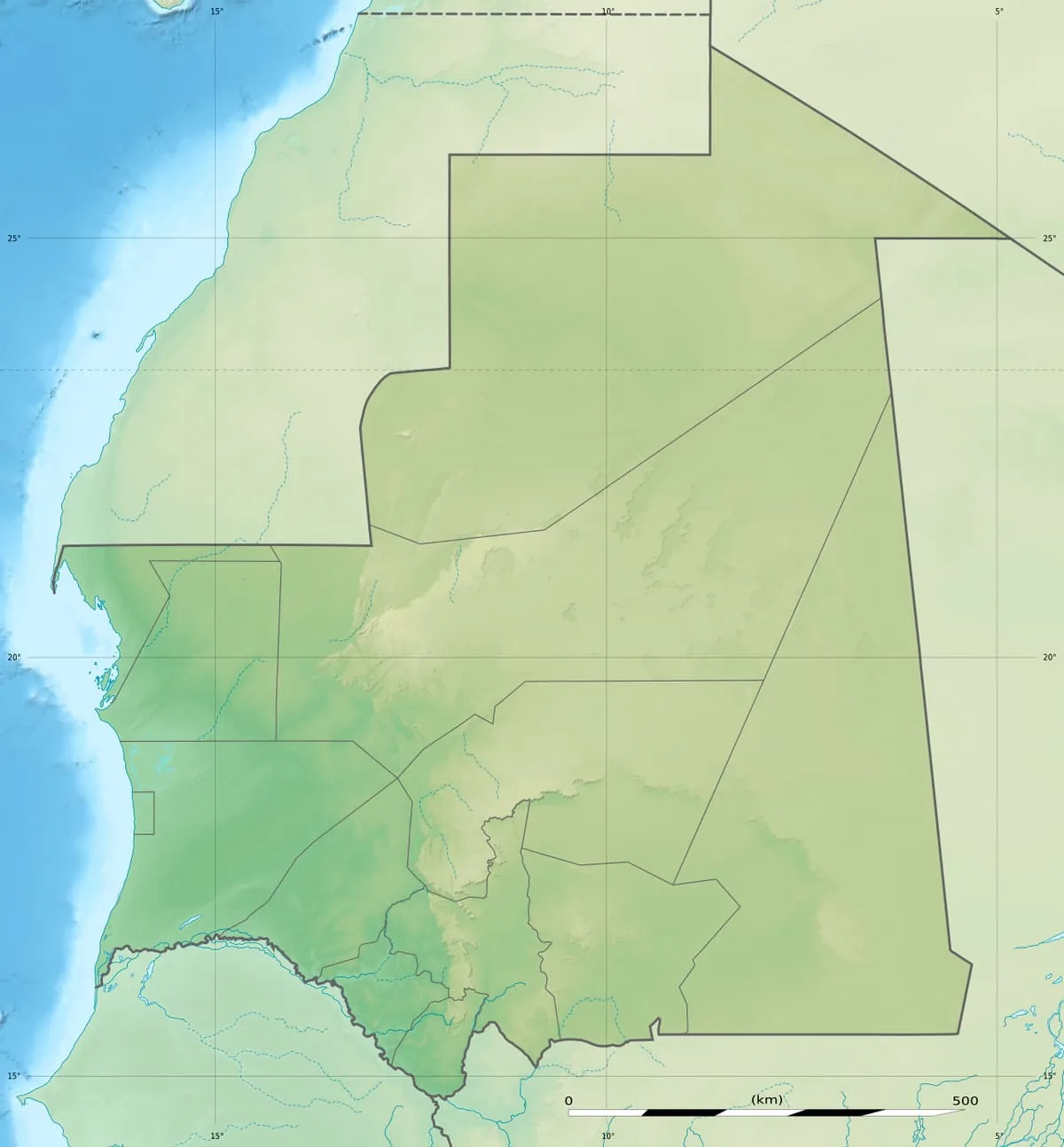 Relief map of Mauritania — physical geography