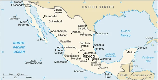 Reference map of Mexico (CIA World Factbook)