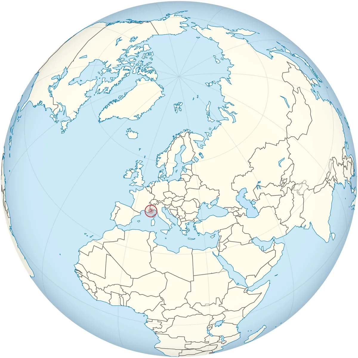 Monaco on the globe