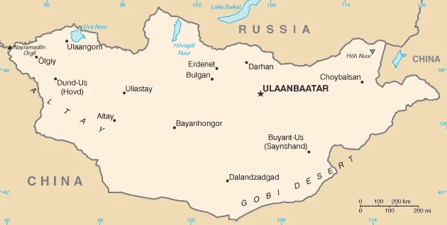 Reference map of Mongolia (CIA World Factbook)