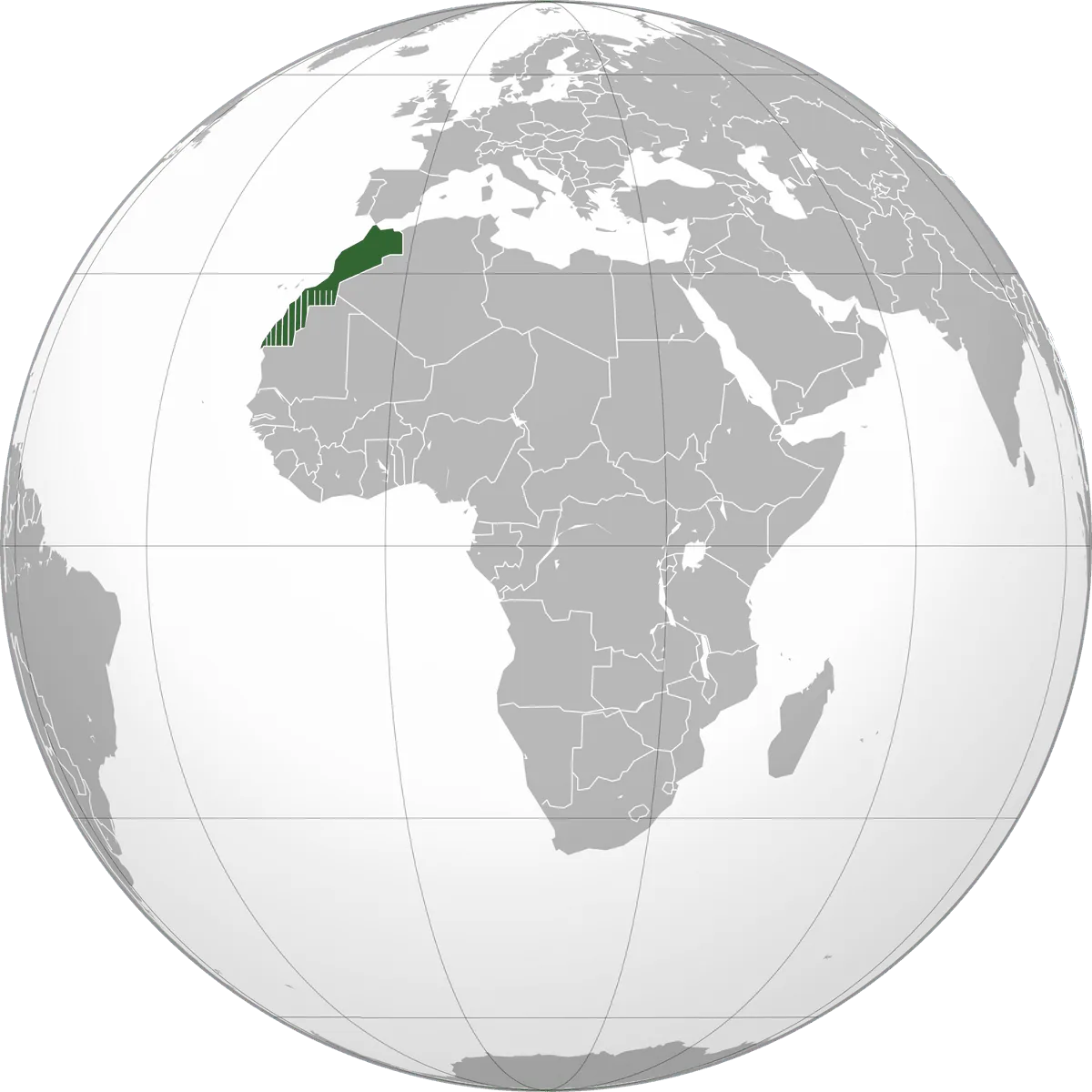 Morocco on the globe