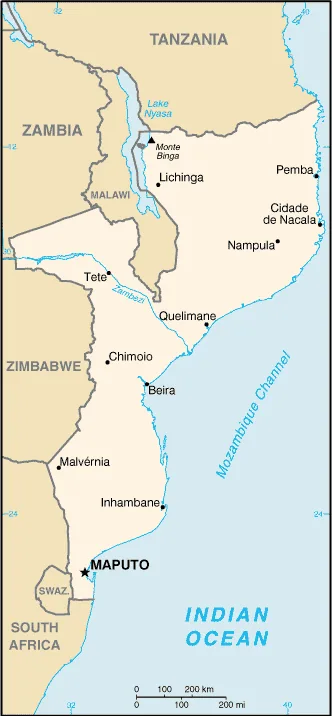 Reference map of Mozambique (CIA World Factbook)