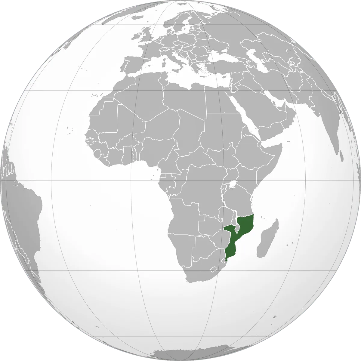Mozambique on the globe