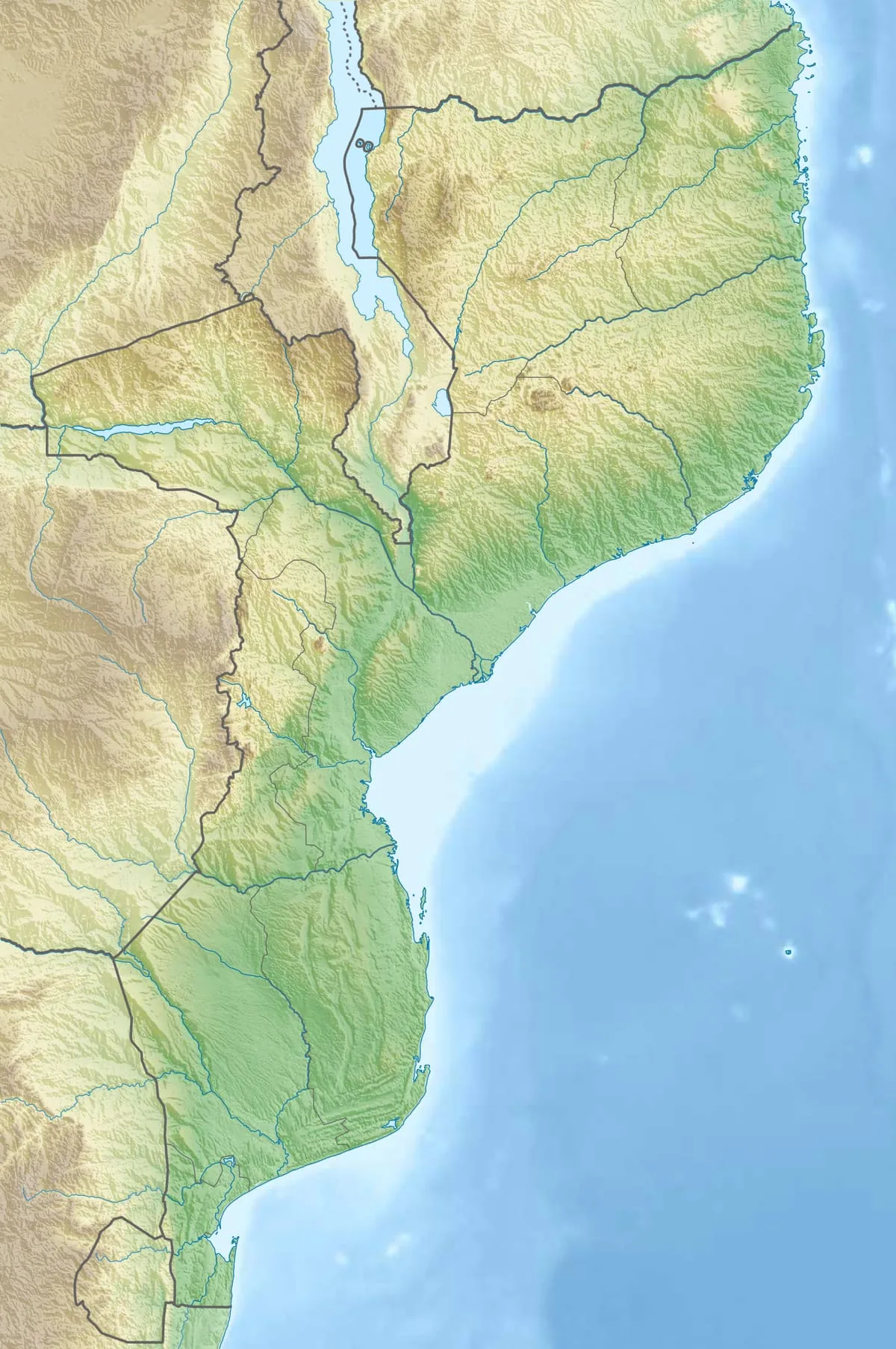 Relief map of Mozambique — physical geography