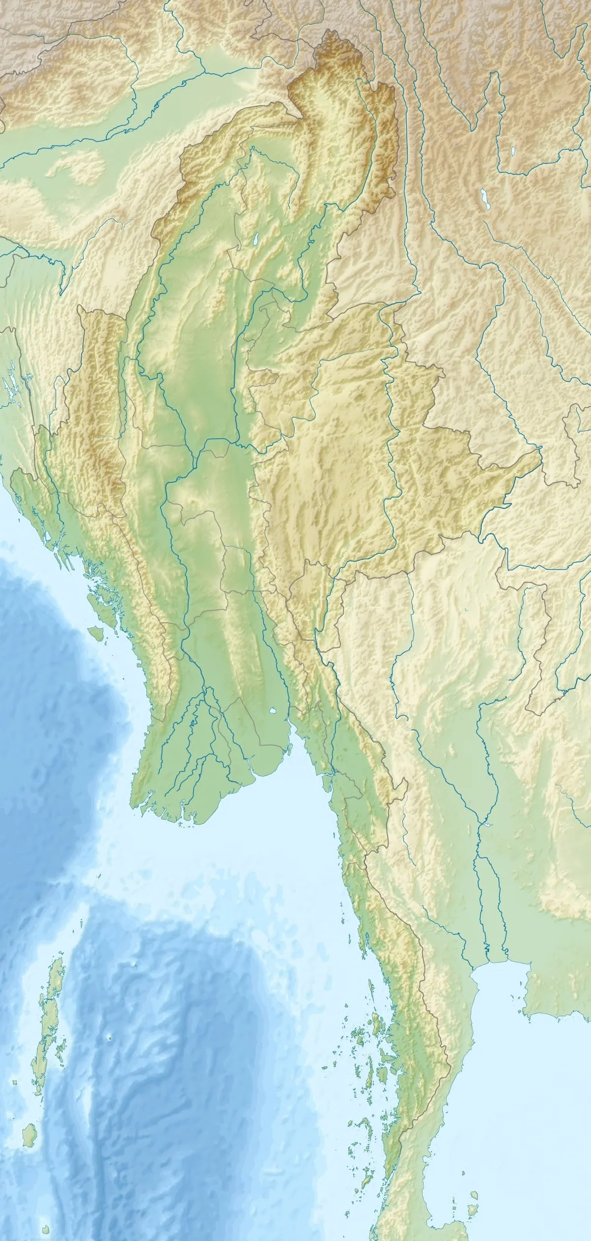 Relief map of Myanmar — physical geography