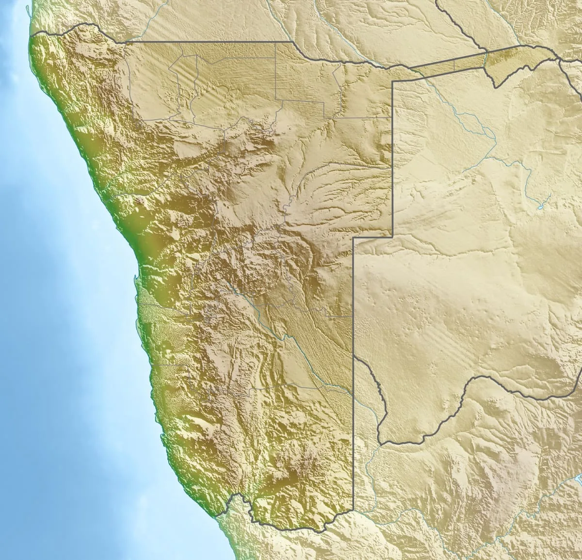 Relief map of Namibia — physical geography