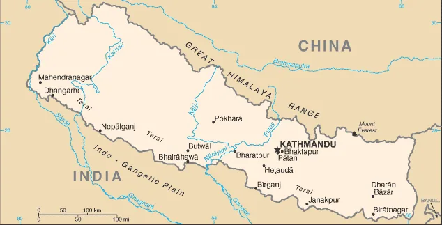 Reference map of Nepal (CIA World Factbook)