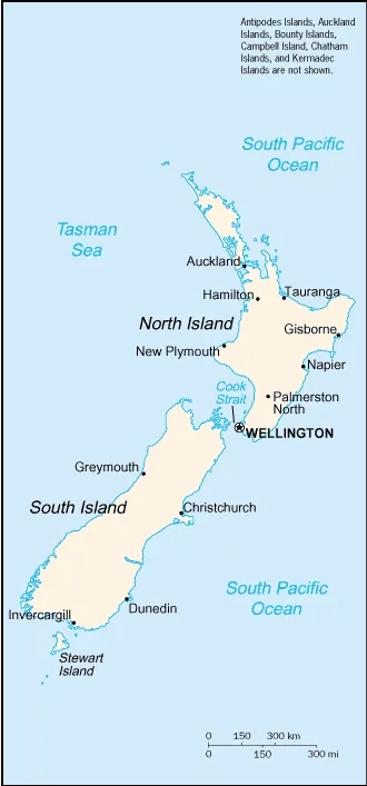 Reference map of New Zealand (CIA World Factbook)