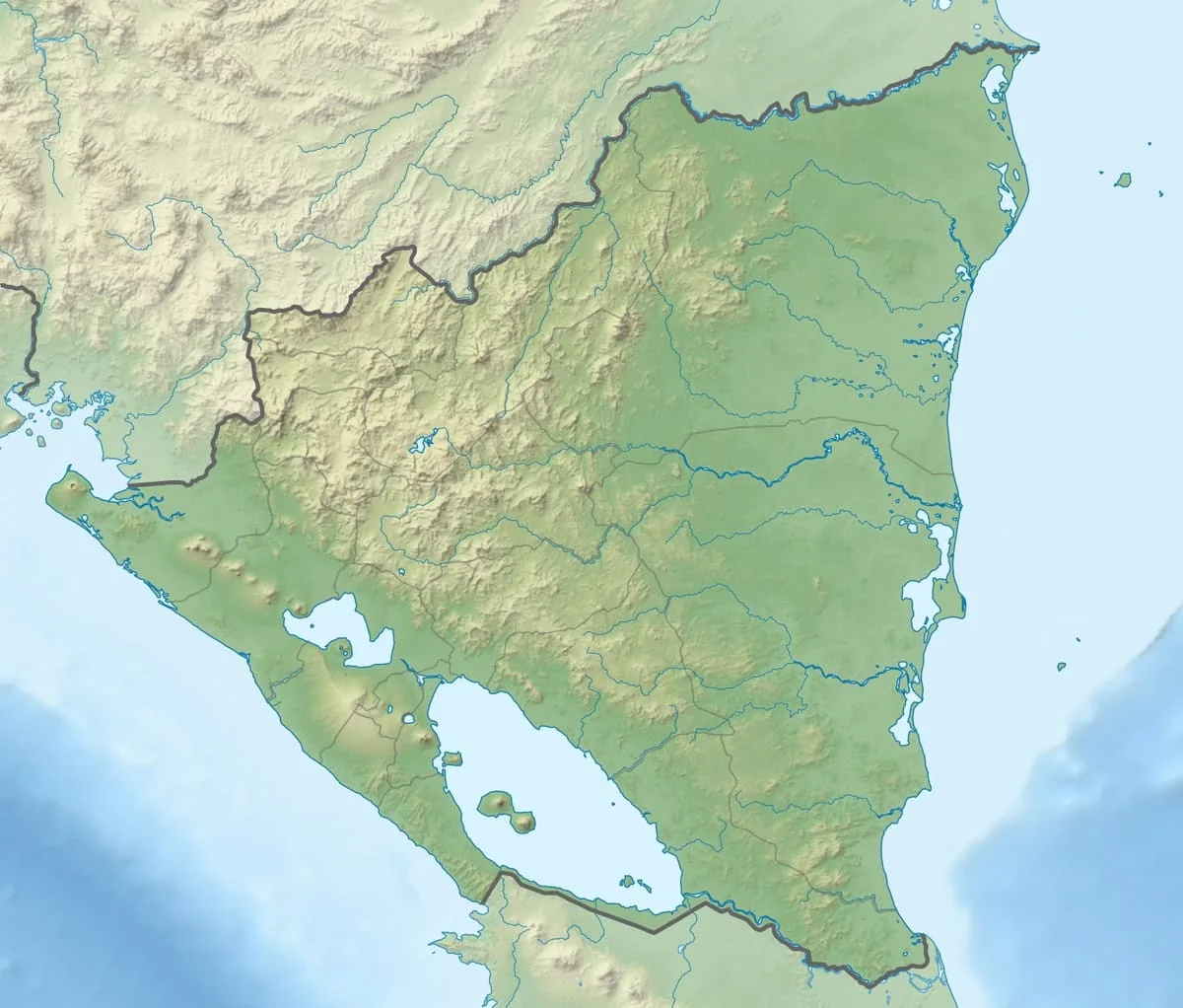 Relief map of Nicaragua — physical geography