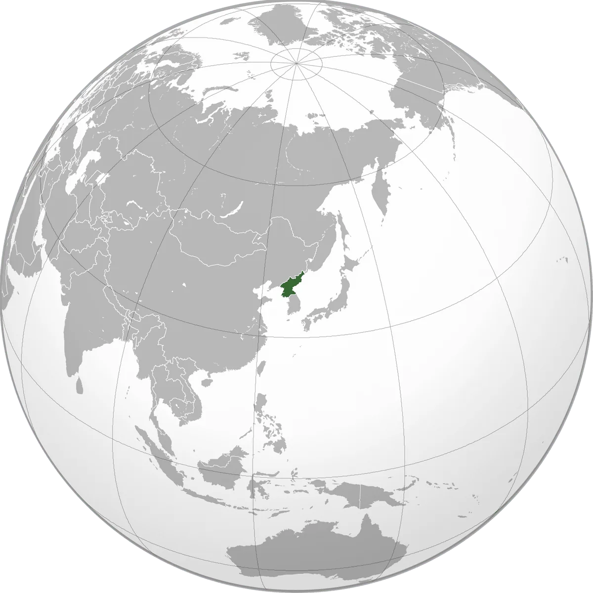 North Korea on the globe