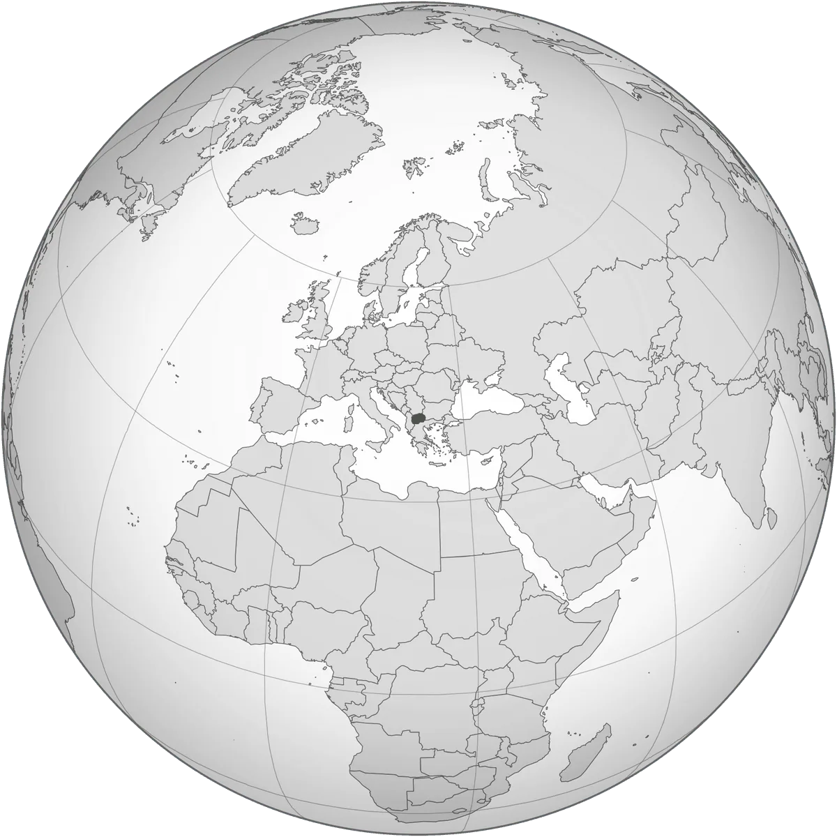 North Macedonia on the globe