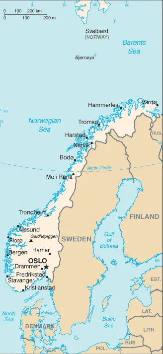 Reference map of Norway (CIA World Factbook)