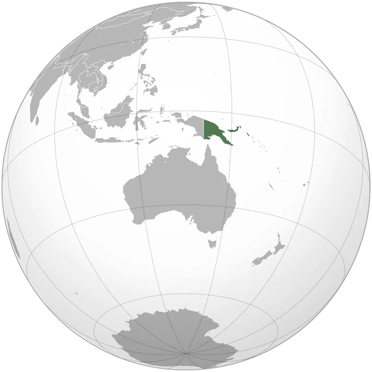 Papua New Guinea on the globe