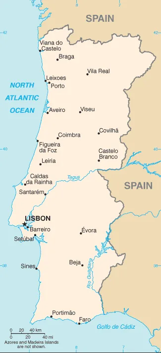 Reference map of Portugal (CIA World Factbook)