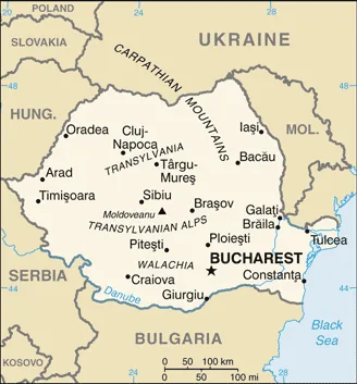 Reference map of Romania (CIA World Factbook)