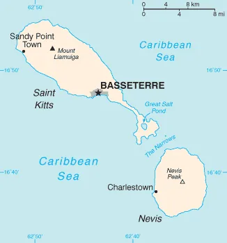 Reference map of Saint Kitts and Nevis (CIA World Factbook)