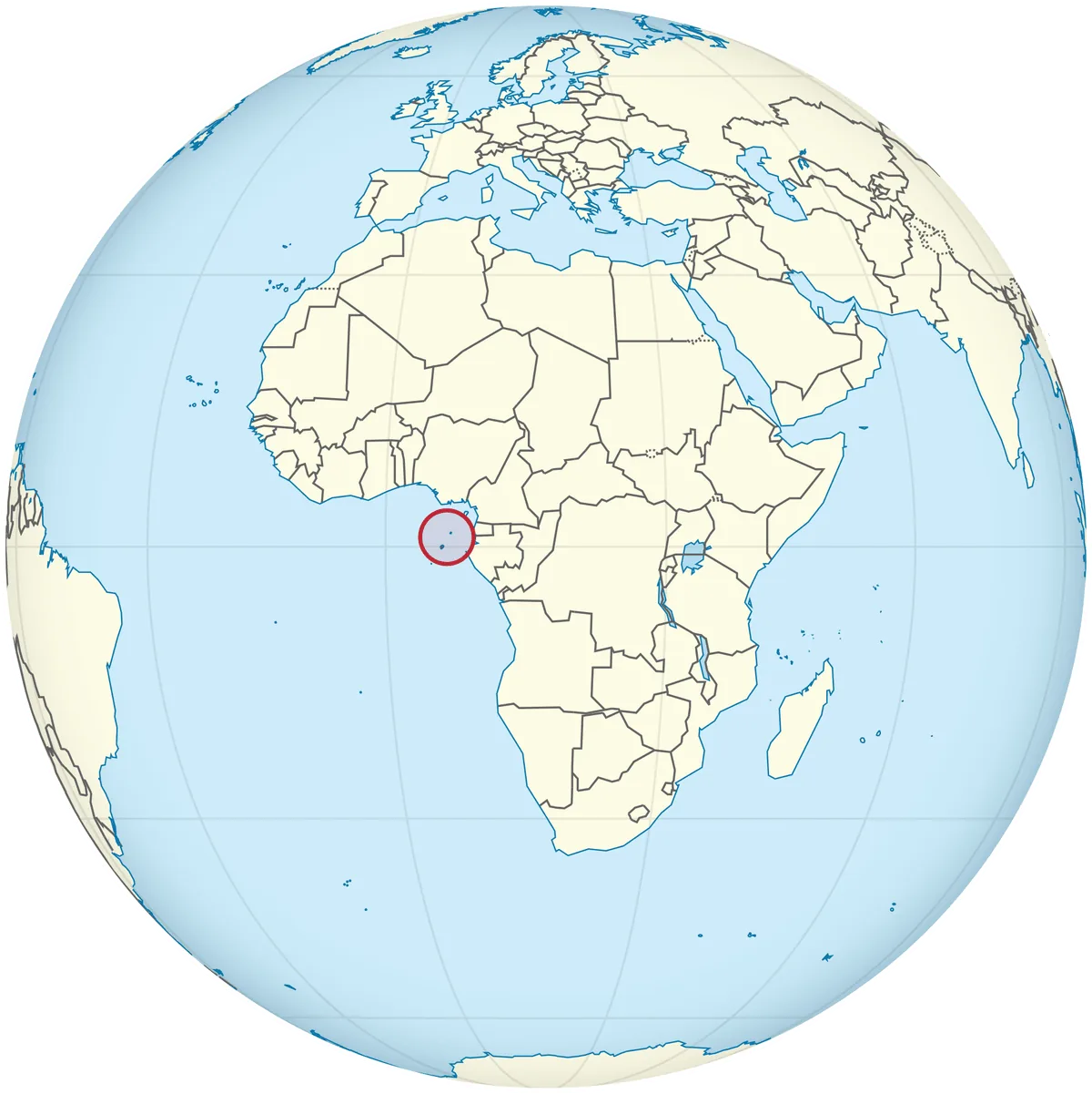 Sao Tome and Principe on the globe