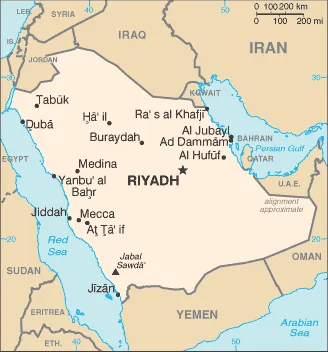 Reference map of Saudi Arabia (CIA World Factbook)