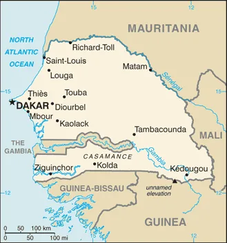 Reference map of Senegal (CIA World Factbook)