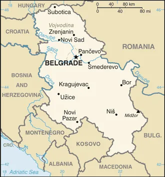 Reference map of Serbia (CIA World Factbook)