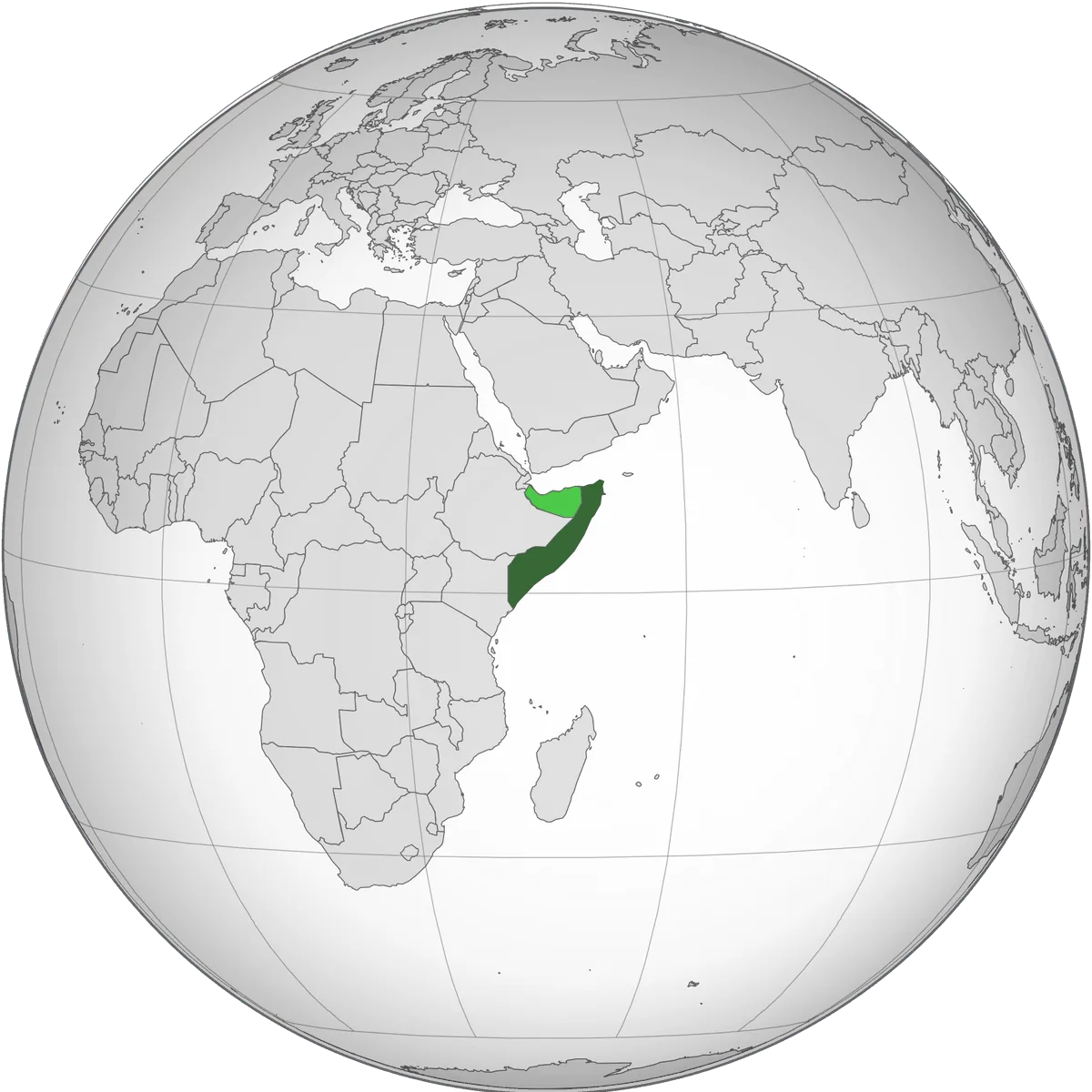 Somalia on the globe