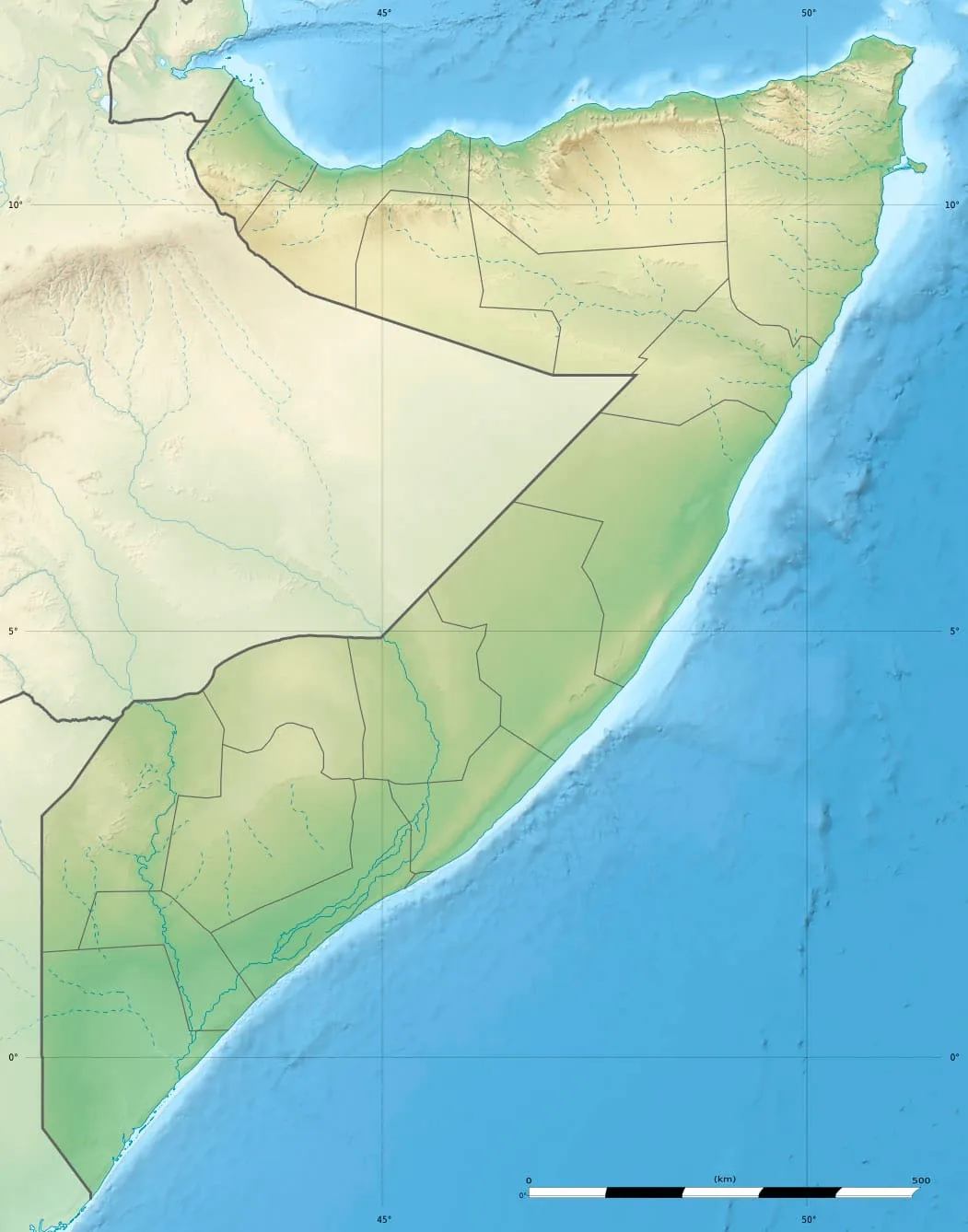 Relief map of Somalia — physical geography