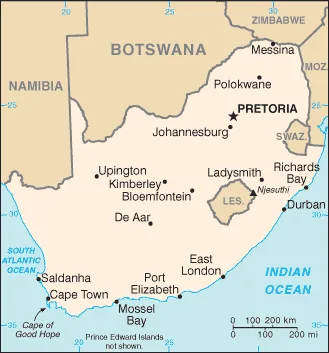 Reference map of South Africa (CIA World Factbook)