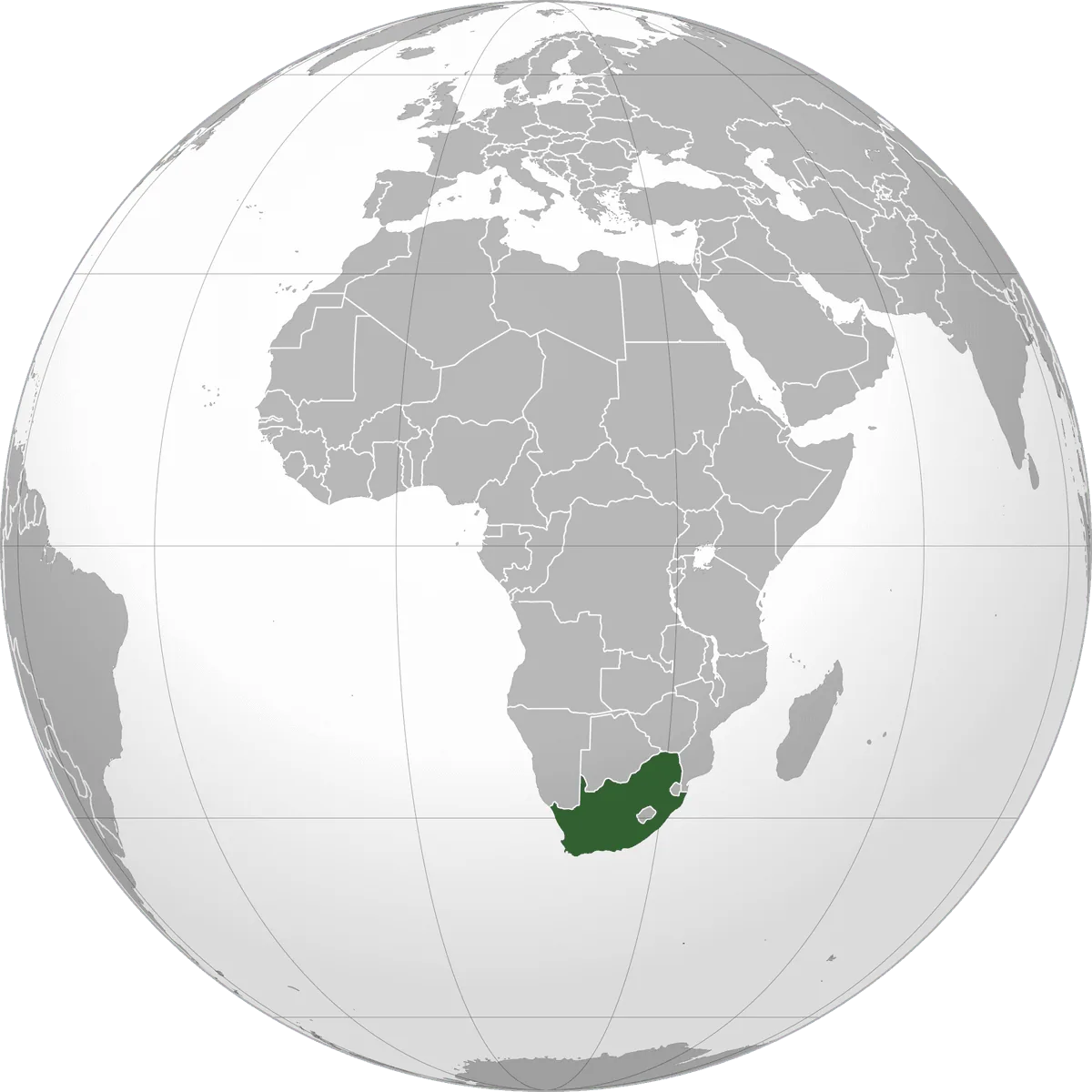 South Africa on the globe