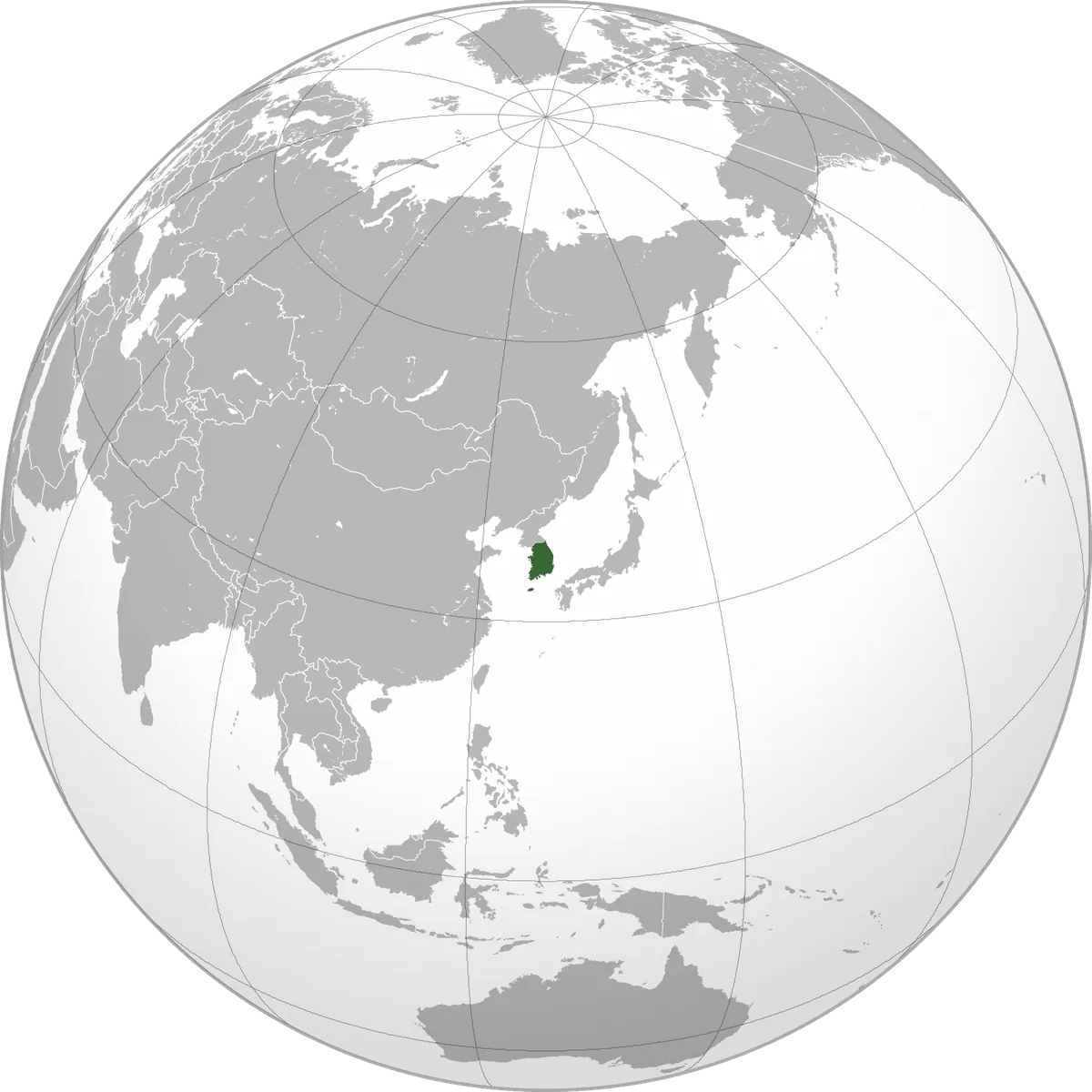 South Korea on the globe