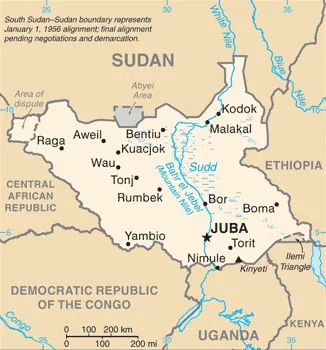 Reference map of South Sudan (CIA World Factbook)