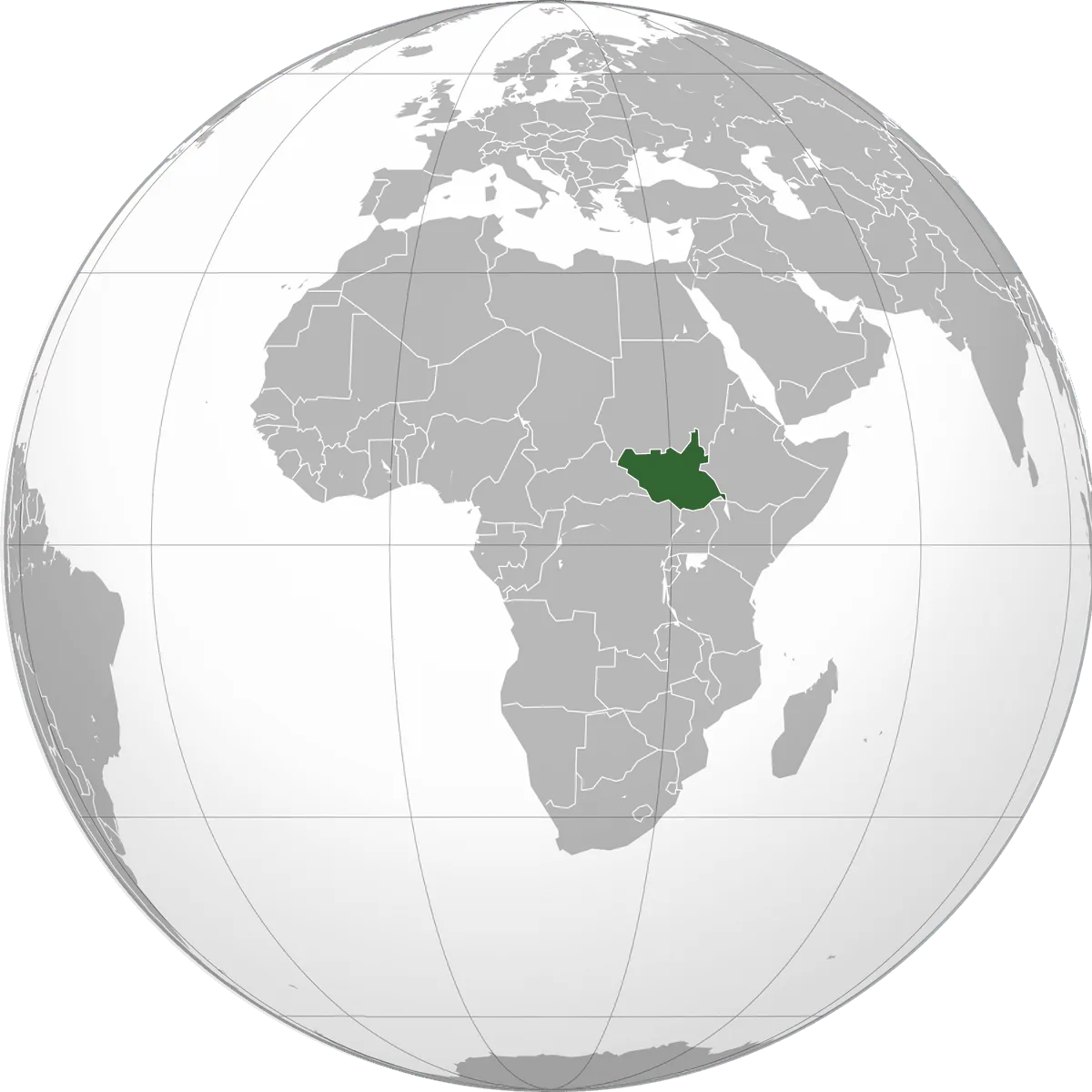 South Sudan on the globe