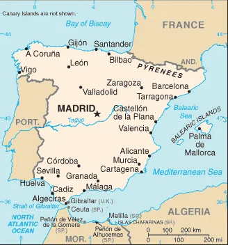 Reference map of Spain (CIA World Factbook)