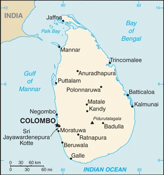 Reference map of Sri Lanka (CIA World Factbook)