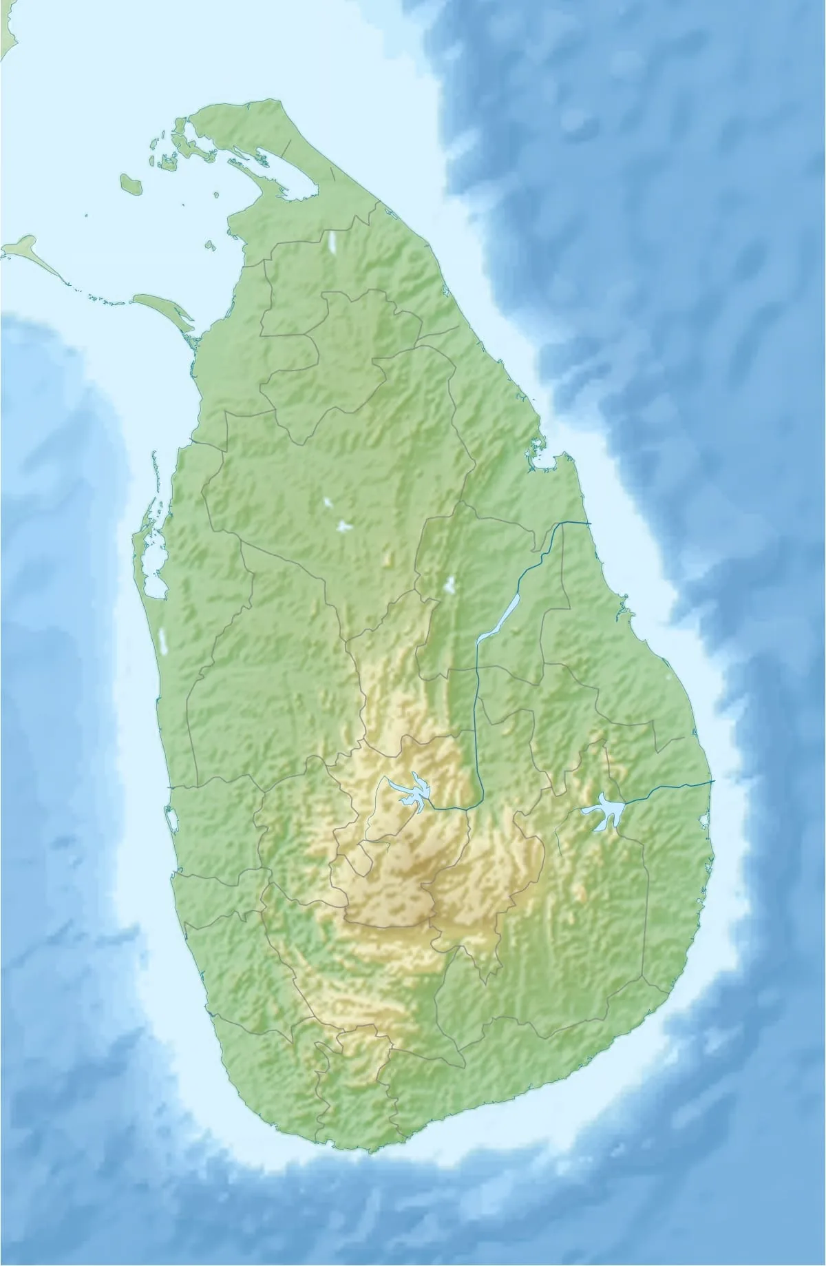 Relief map of Sri Lanka — physical geography