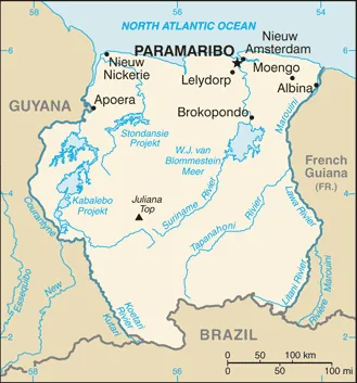 Reference map of Suriname (CIA World Factbook)