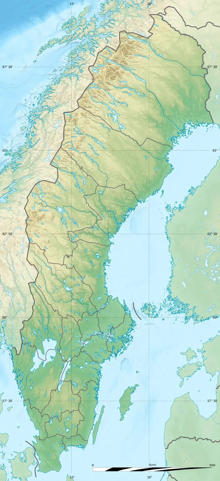 Relief map of Sweden — physical geography