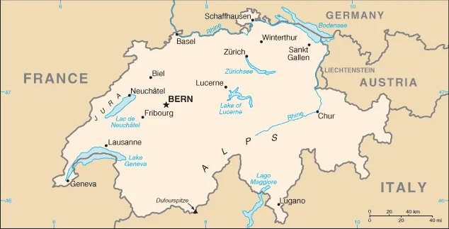 Reference map of Switzerland (CIA World Factbook)