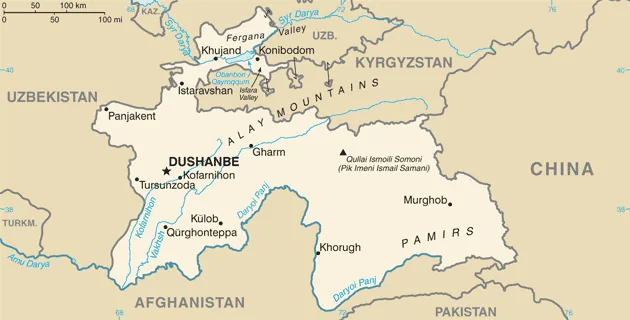 Reference map of Tajikistan (CIA World Factbook)