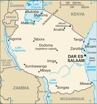 Reference map of Tanzania (CIA World Factbook)