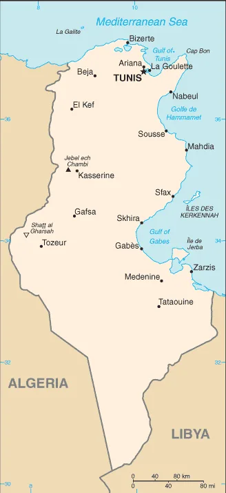 Reference map of Tunisia (CIA World Factbook)