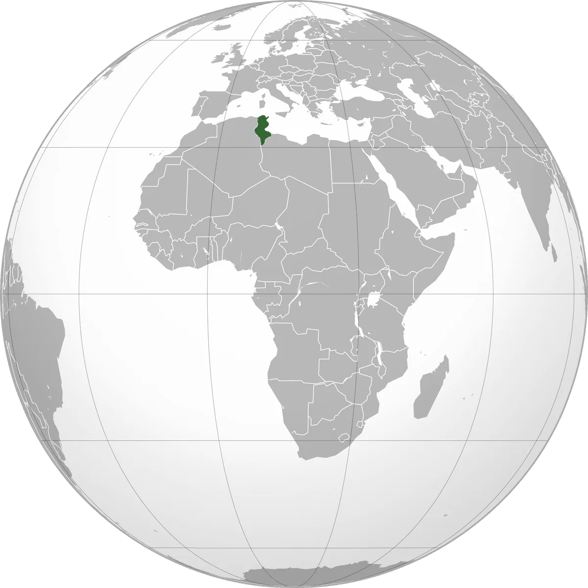 Tunisia on the globe