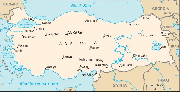 Reference map of Turkey (CIA World Factbook)