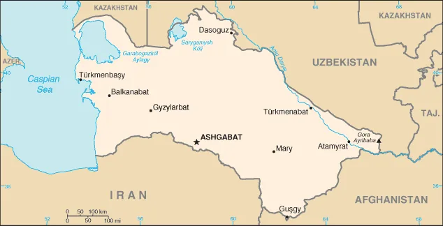 Reference map of Turkmenistan (CIA World Factbook)