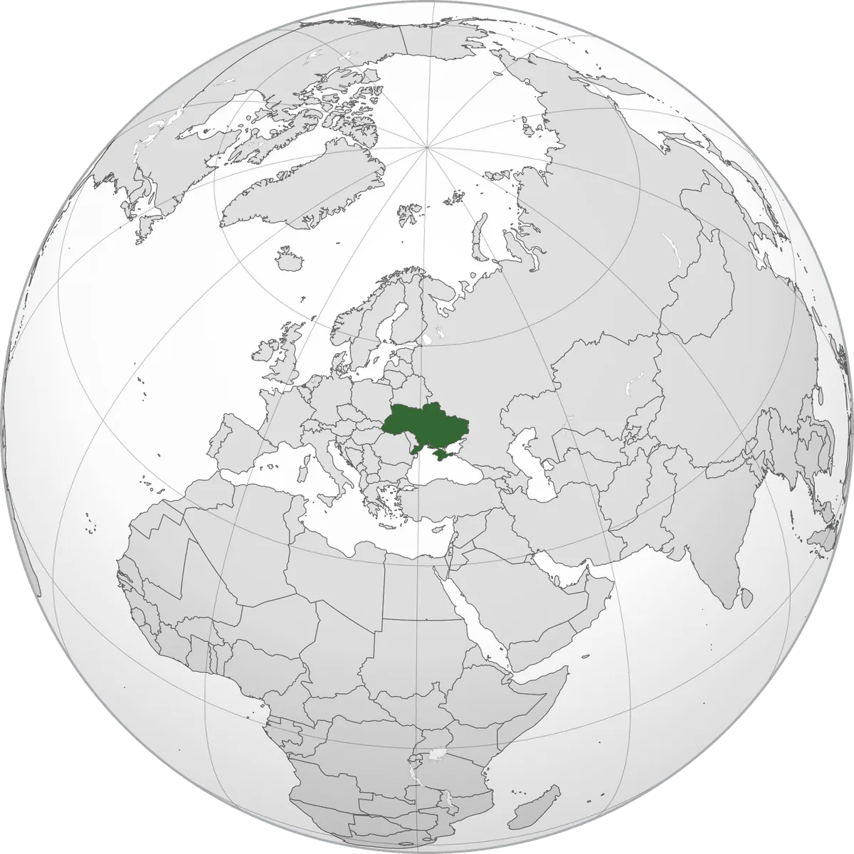 Ukraine on the globe