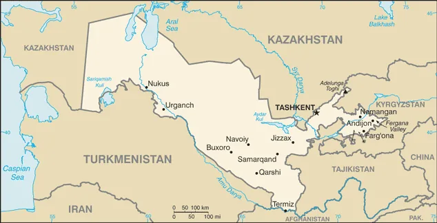 Reference map of Uzbekistan (CIA World Factbook)