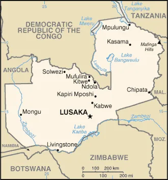 Reference map of Zambia (CIA World Factbook)