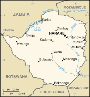 Reference map of Zimbabwe (CIA World Factbook)